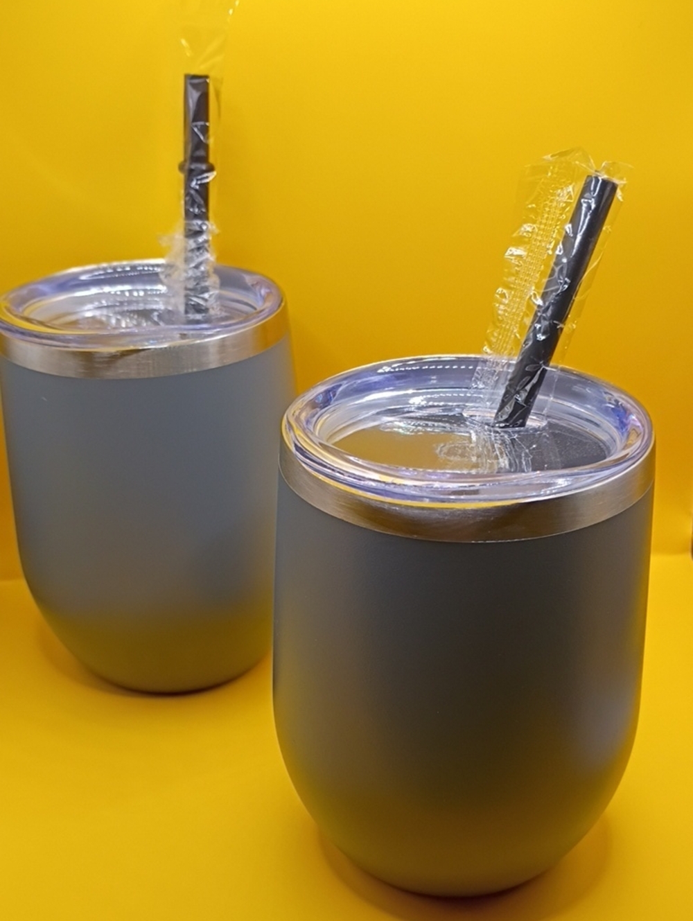 Insulated Gray Travel Tumbler with Lid and Straw